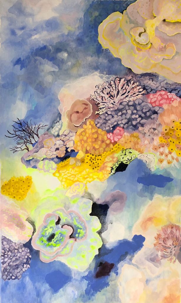 Magdalena Trucc - "Floating above Corals" - Acrylic on canvas - 47 x 79 inches - 20021